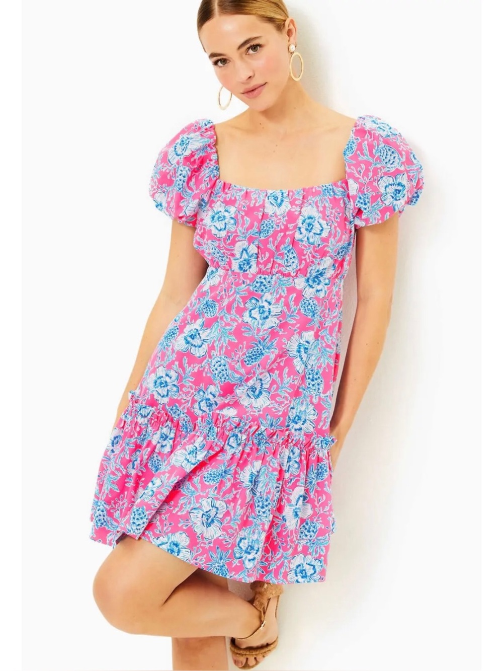 NWT Lilly Pulitzer Nastia Roxie Pink Wave N‎ Sea Short Sleeve Cotton Dress